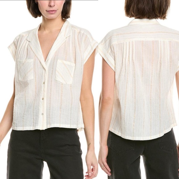 MOTHER The Line Your Pockets Top Blouse Button Down Collar Size S White cream - Picture 1 of 9